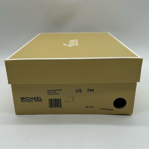 Michael Kors Halle Mule Pump Leather Black Pointed Toe Heels Size 7M NIB - Picture 14 of 14